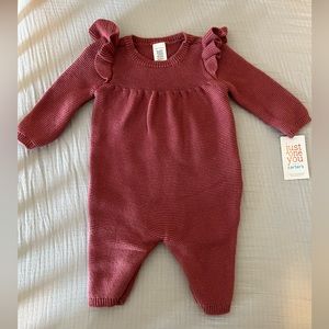Carter’s Knit Romper (0-3 month), pink ruffle